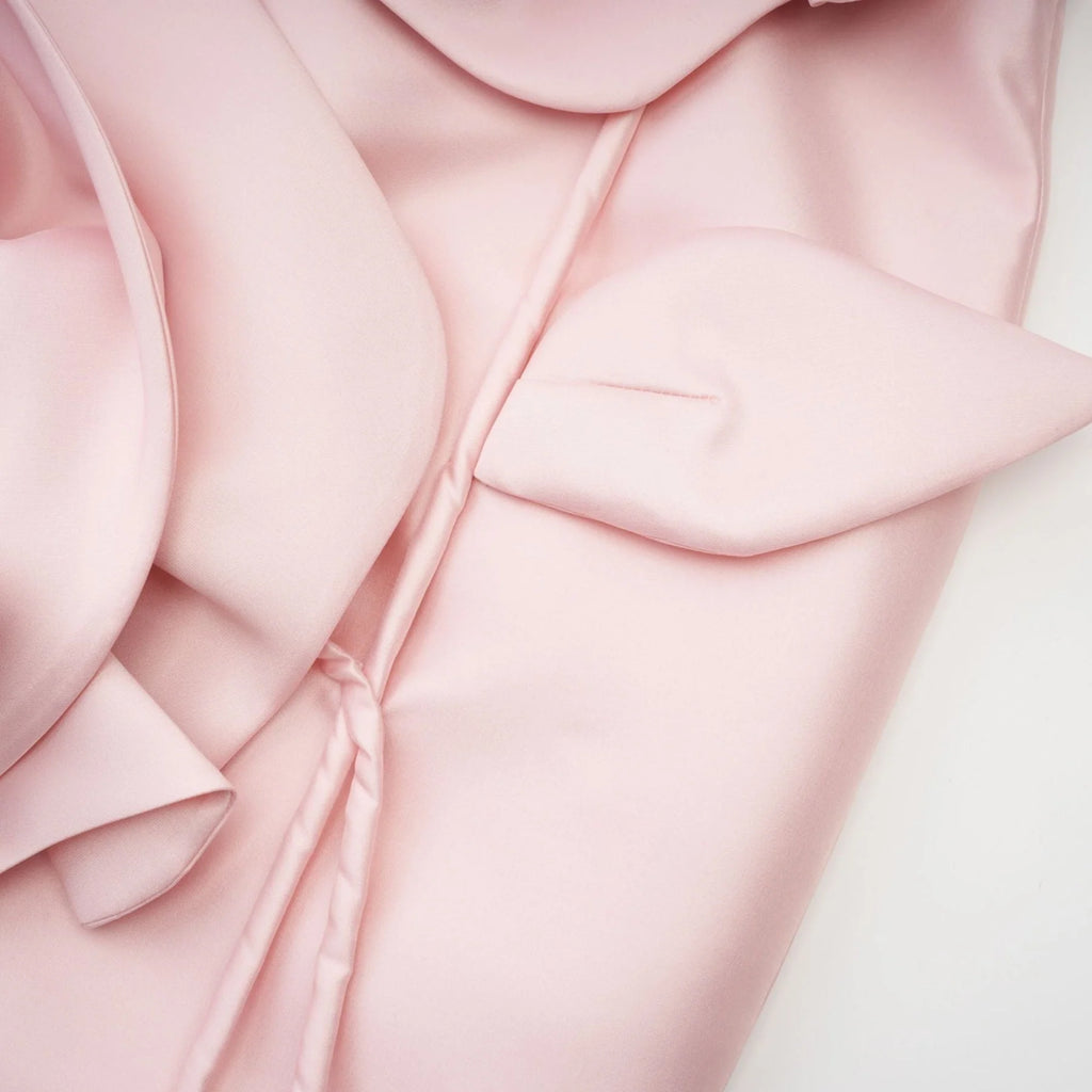 Serenity Midi Dress Pink Faux Flower Off Shoulder Style