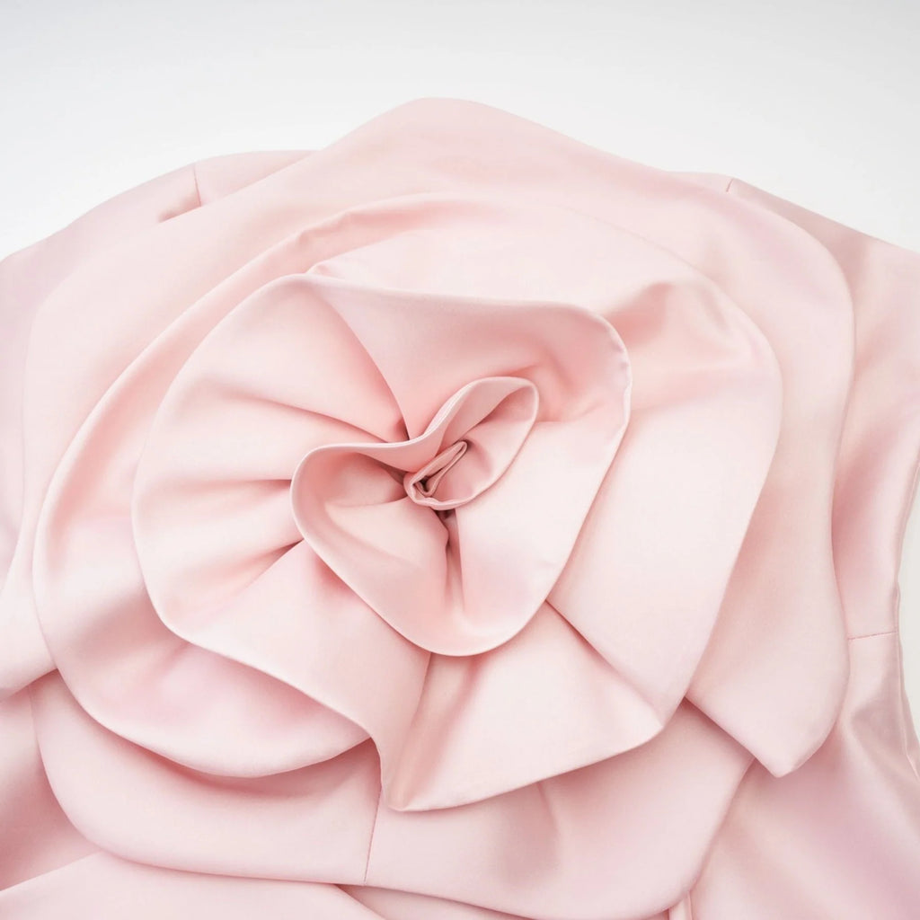 Serenity Midi Dress Pink Faux Flower Off Shoulder Style