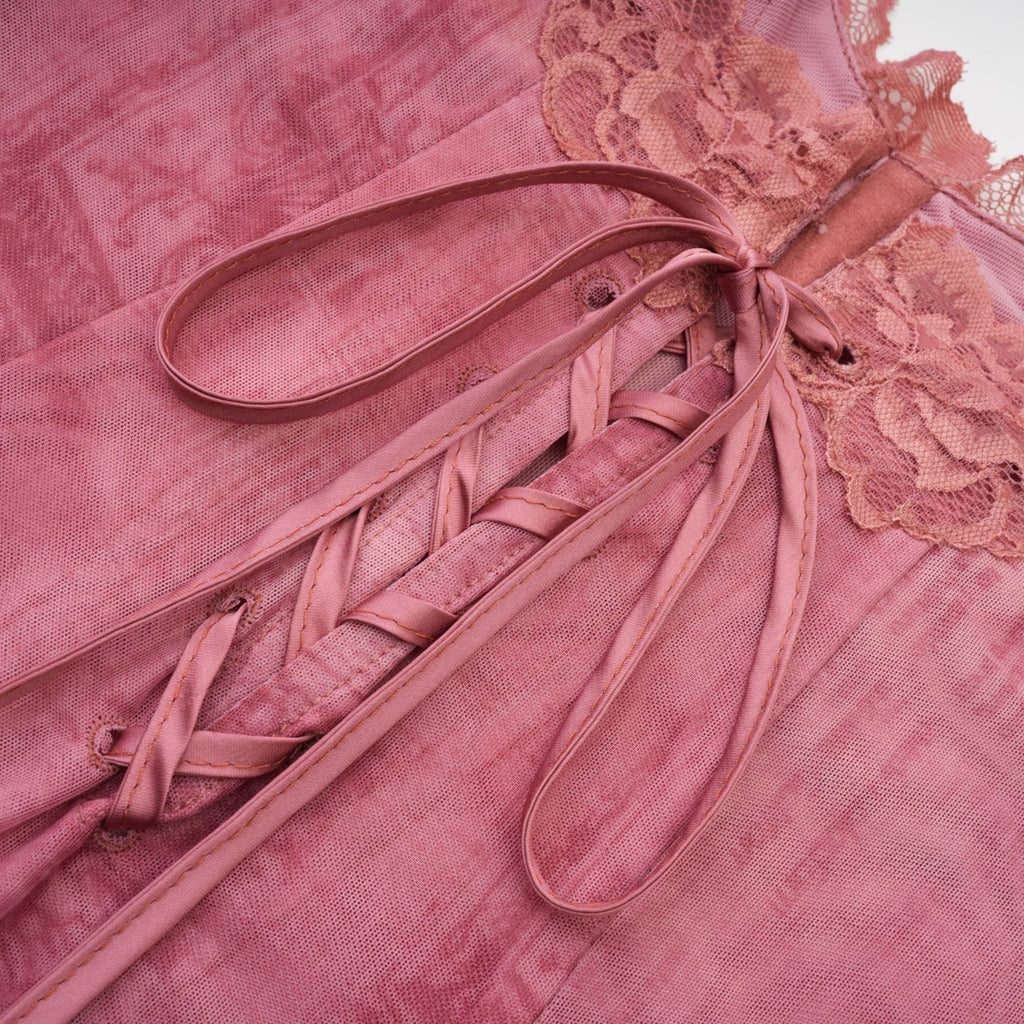 Shayla Dress Pink Lace Edge Semi - Sheer Bustier Midi & Long Sleeves