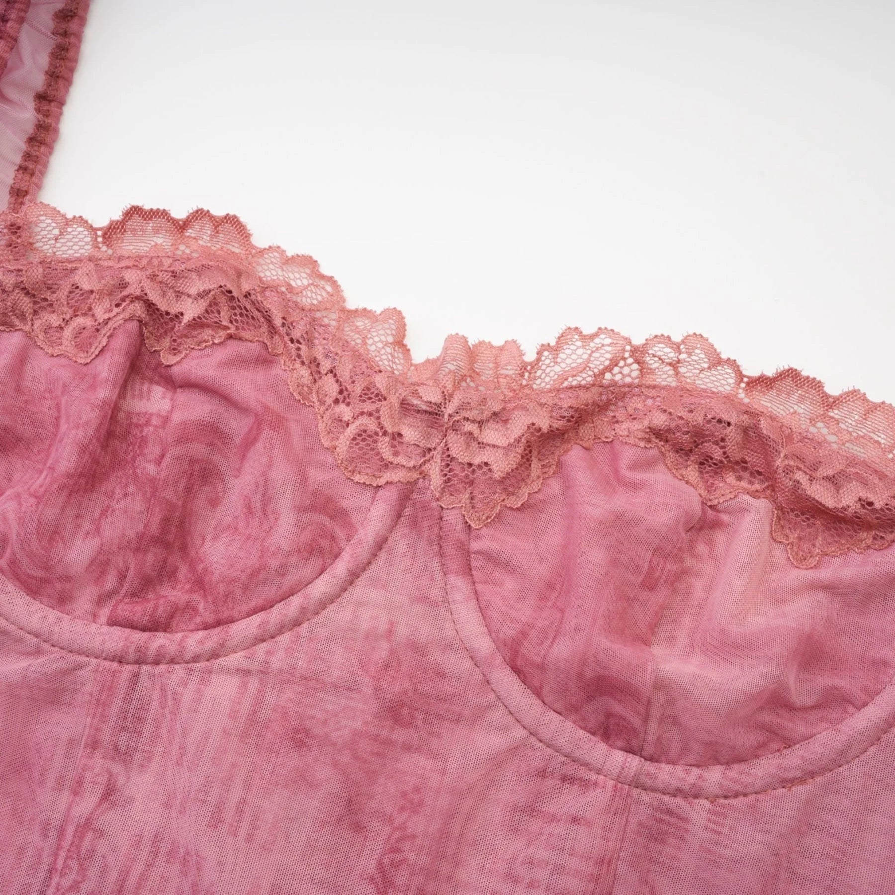 Shayla Dress Pink Lace Edge Semi - Sheer Bustier Midi & Long Sleeves