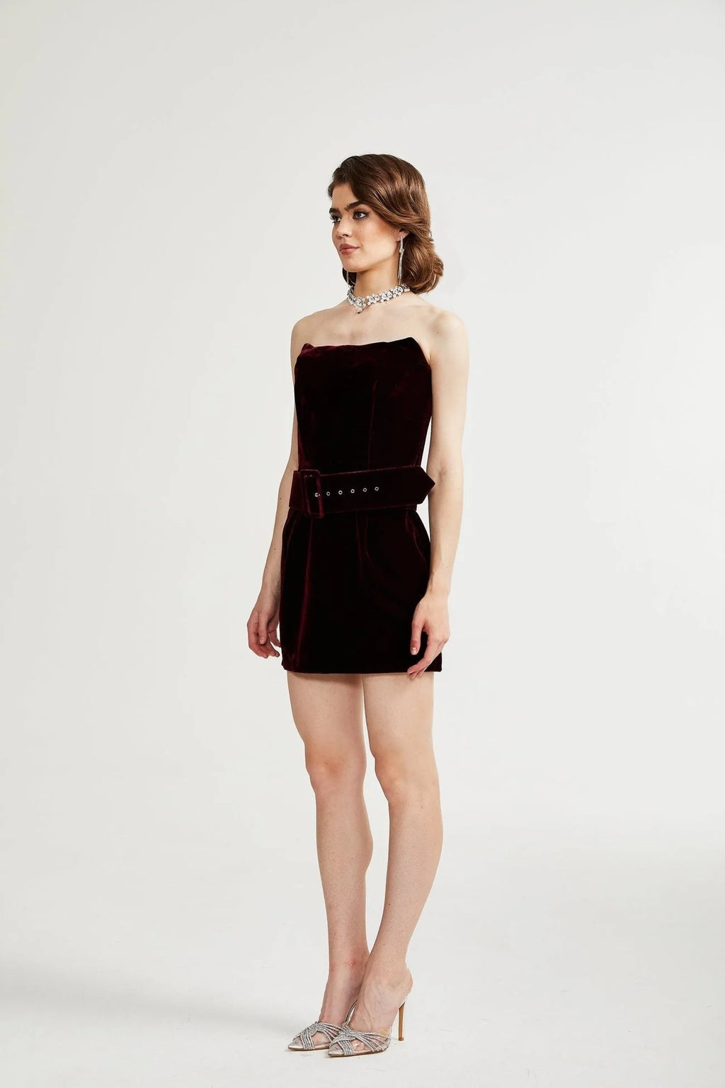 Shayla Dress Purple Velvet Off - Shoulder Thigh - Length & Belted