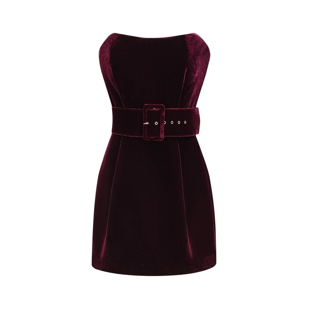 Shayla Dress Purple Velvet Off - Shoulder Thigh - Length & Belted