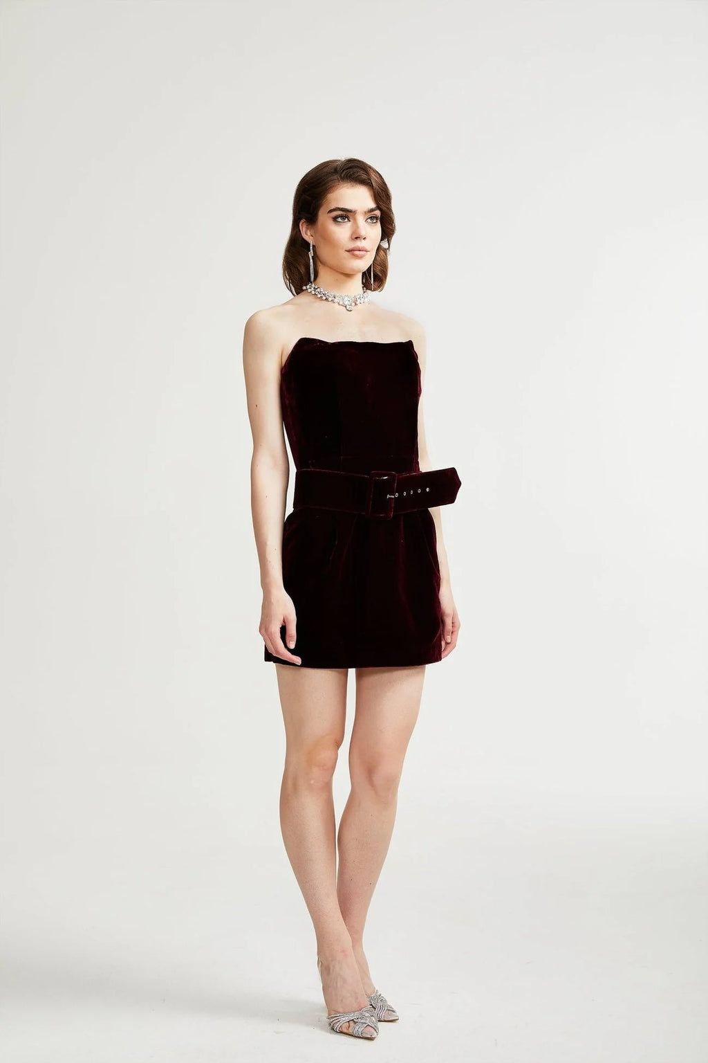 Shayla Dress Purple Velvet Off - Shoulder Thigh - Length & Belted