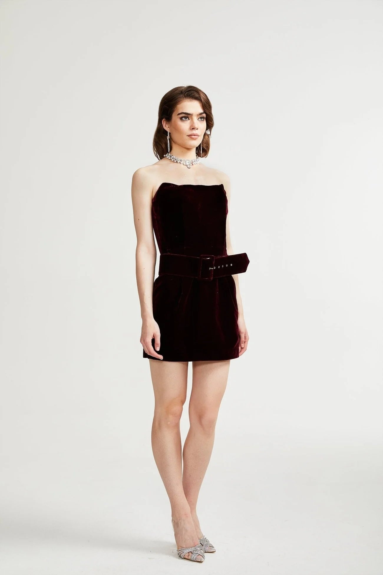 Shayla Dress Purple Velvet Off - Shoulder Thigh - Length & Belted
