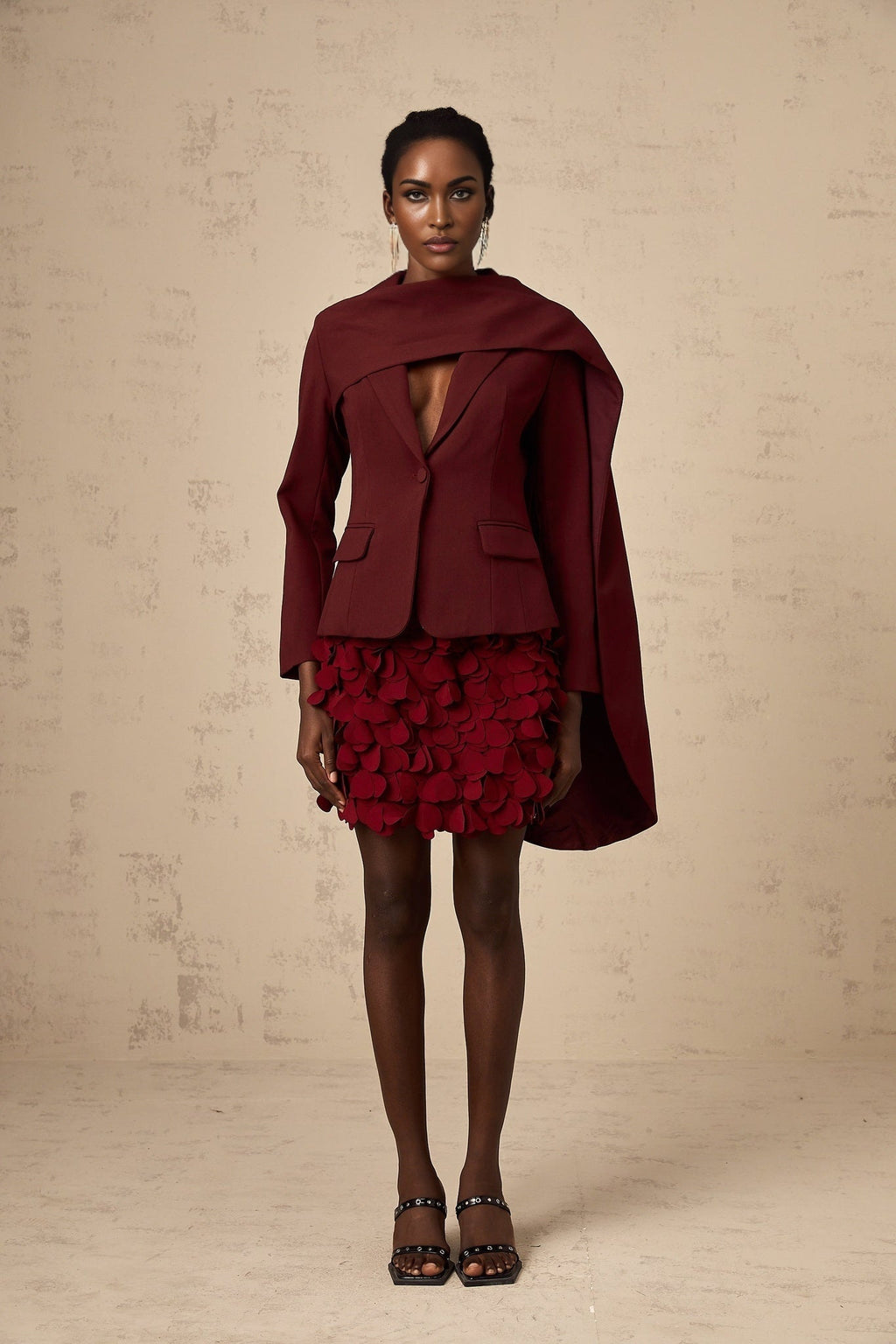 Shayla Jacket with Shawl Detailing in Wine
