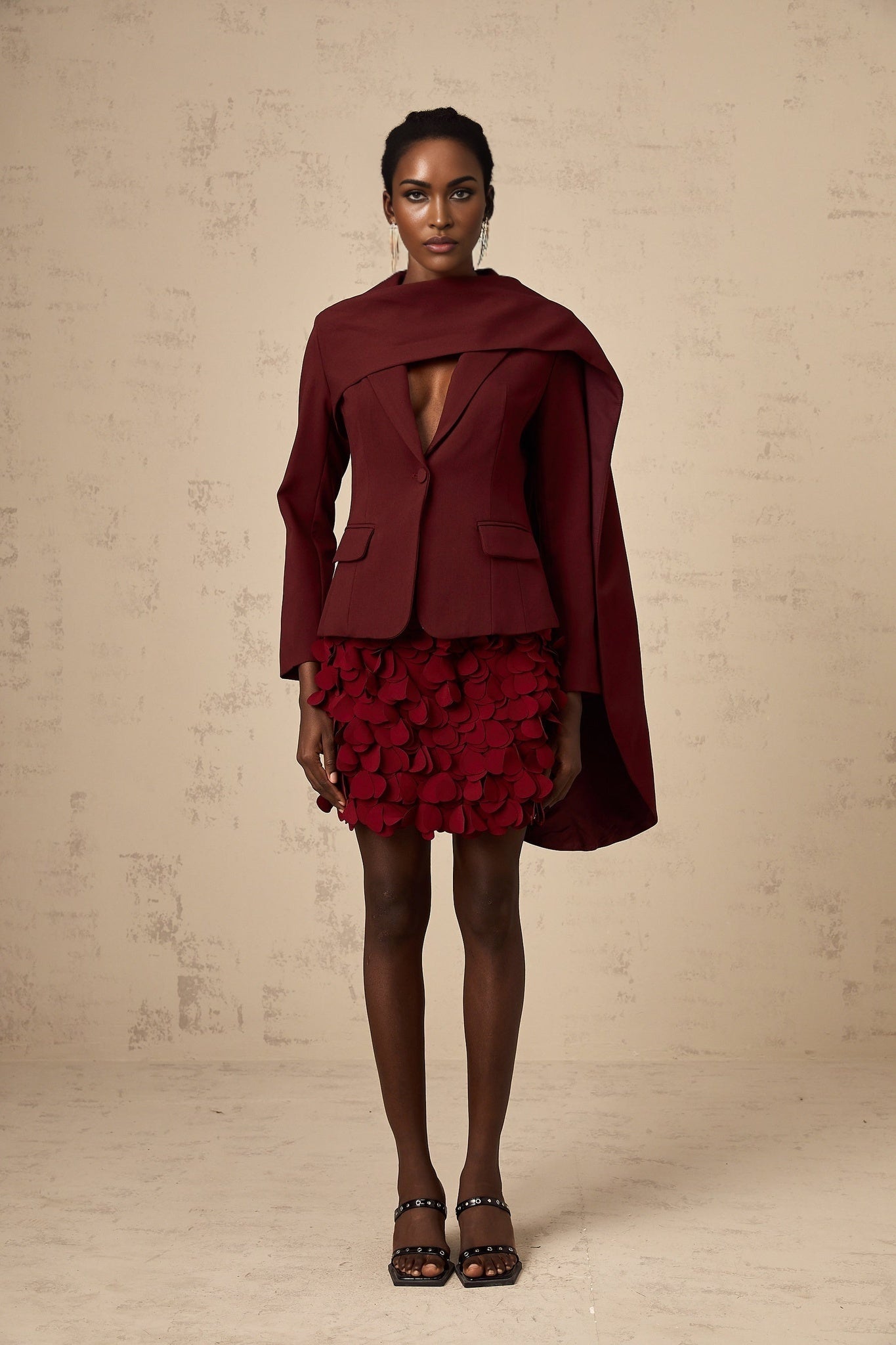 Shayla Jacket with Shawl Detailing in Wine