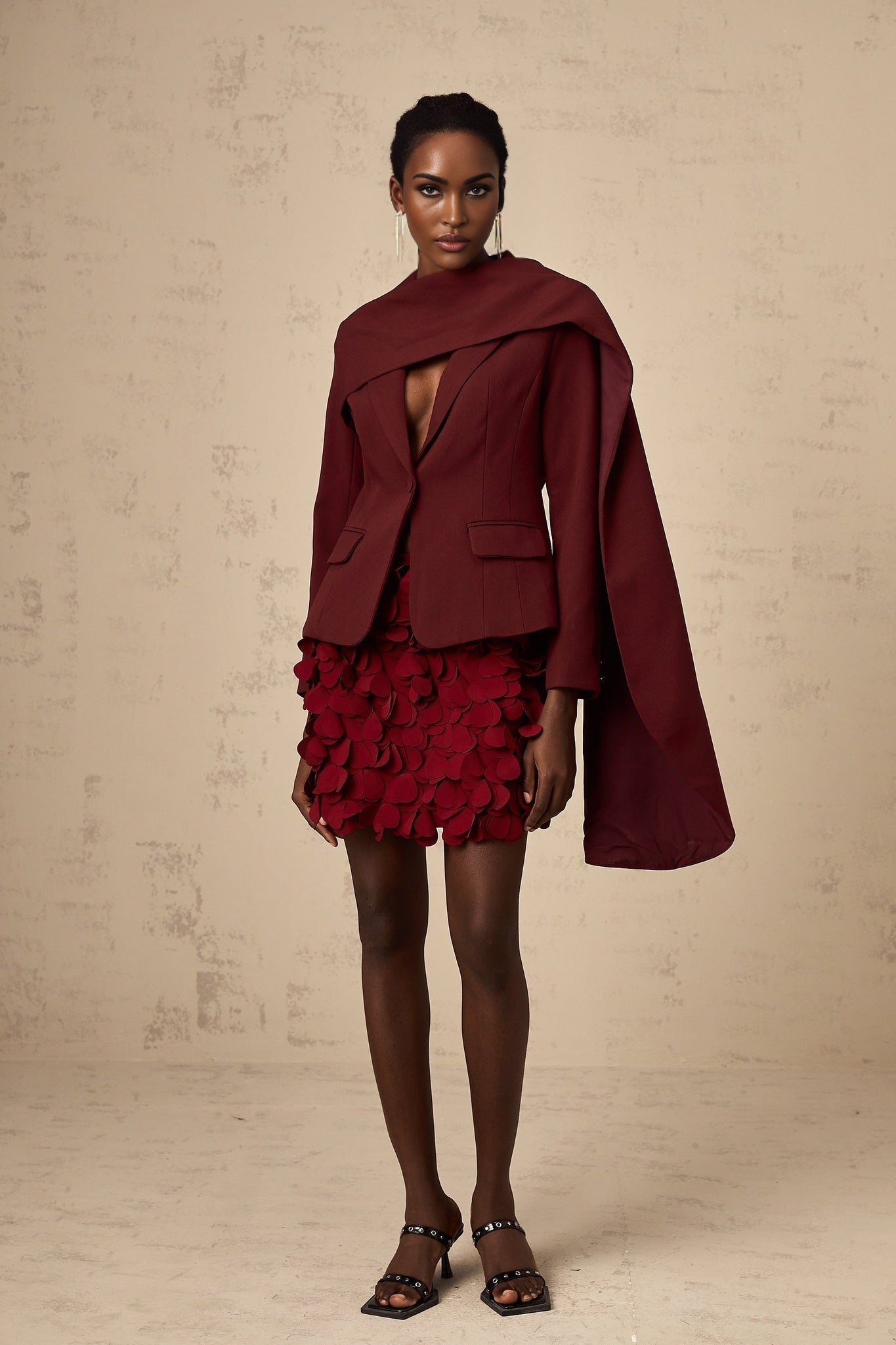 Shayla Jacket with Shawl Detailing in Wine