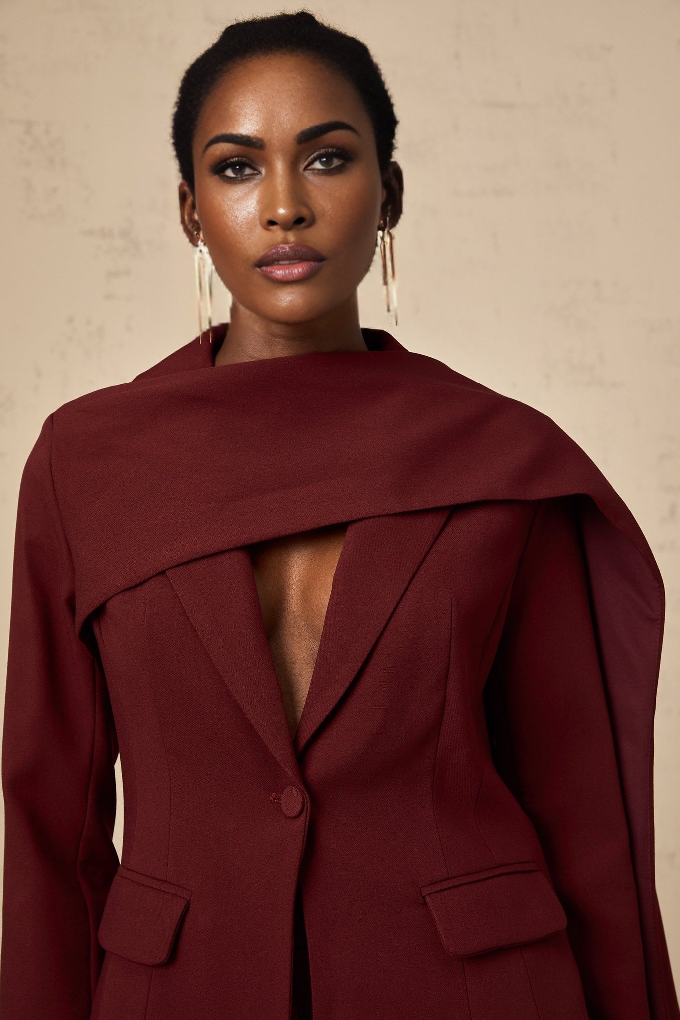 Shayla Jacket with Shawl Detailing in Wine