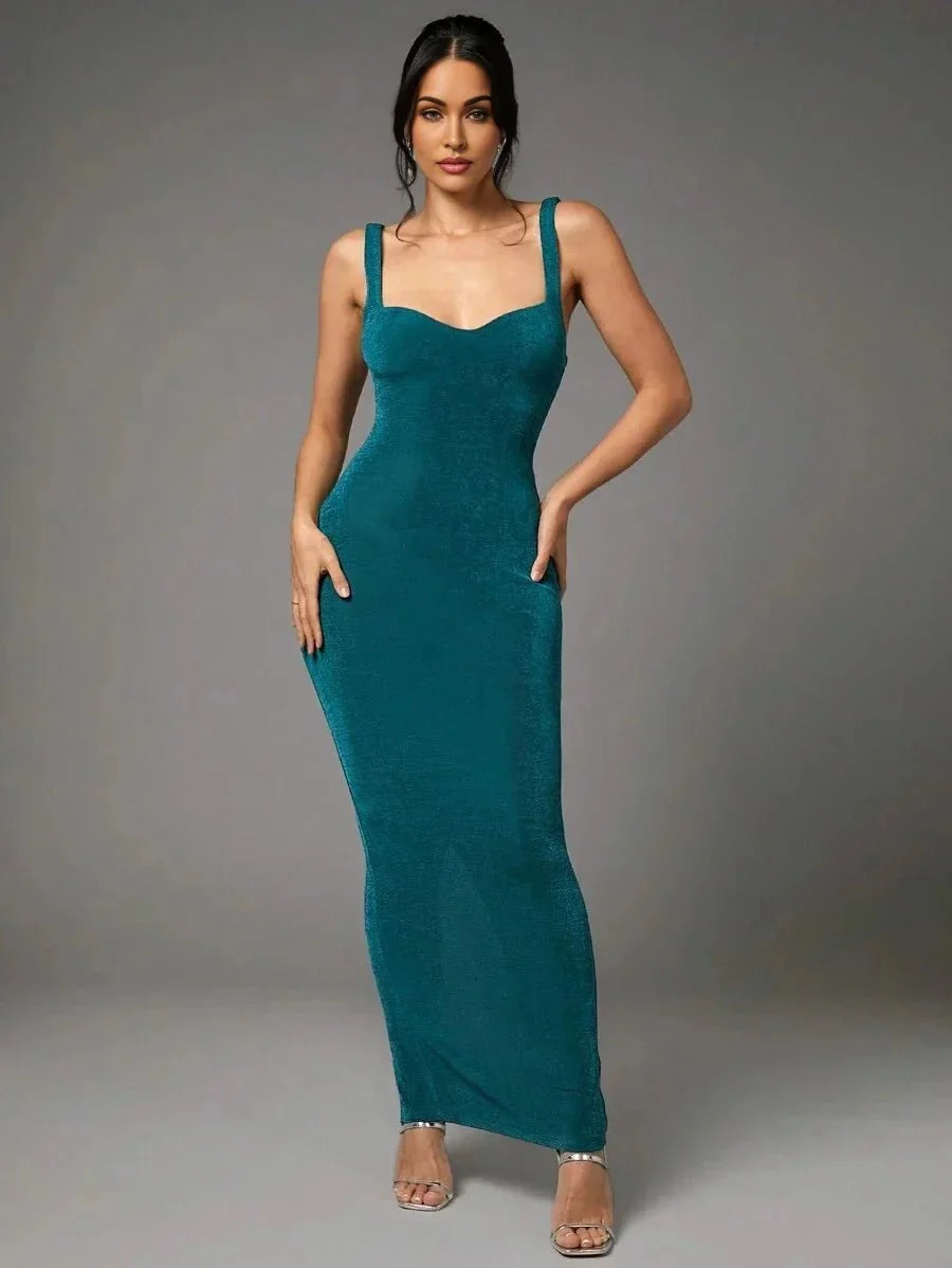 Shayla Maxi Dress - Slim Fit - Refined Style - Backless, Knot, Split - Sleeveless - Knitted Fabric - Neckline Straps - Hem Shaped Slit