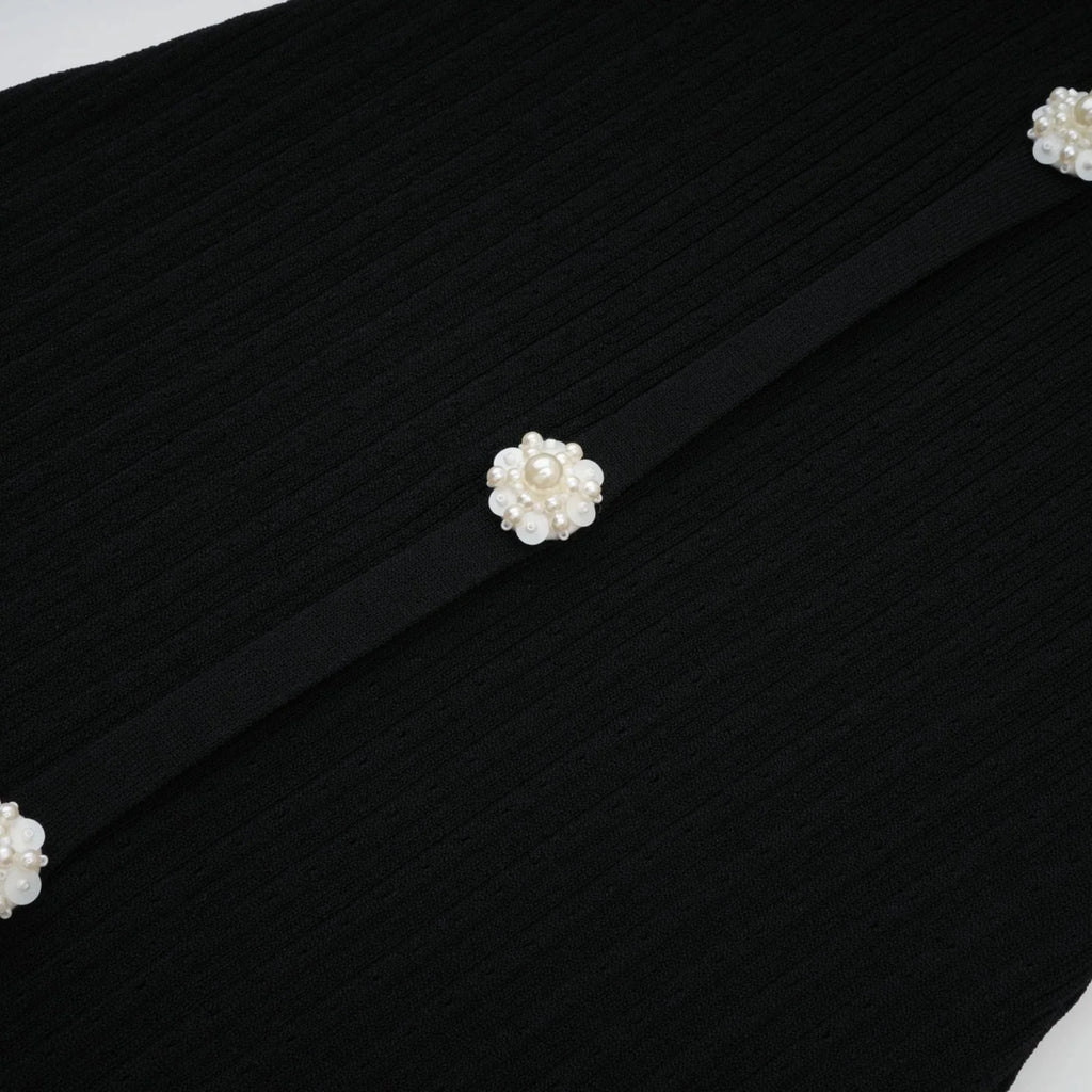 Shayla Midi Dress Black & White Knit Lace Panelled Button Detail