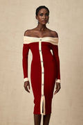 Shayla Midi Dress Red & White Knit Off Shoulder Pen&nbsp