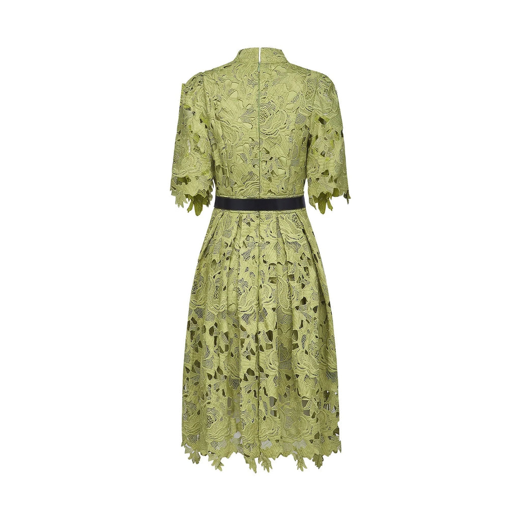 Shayla Mini Dress Green Floral Embroidered Cut Out ALine
