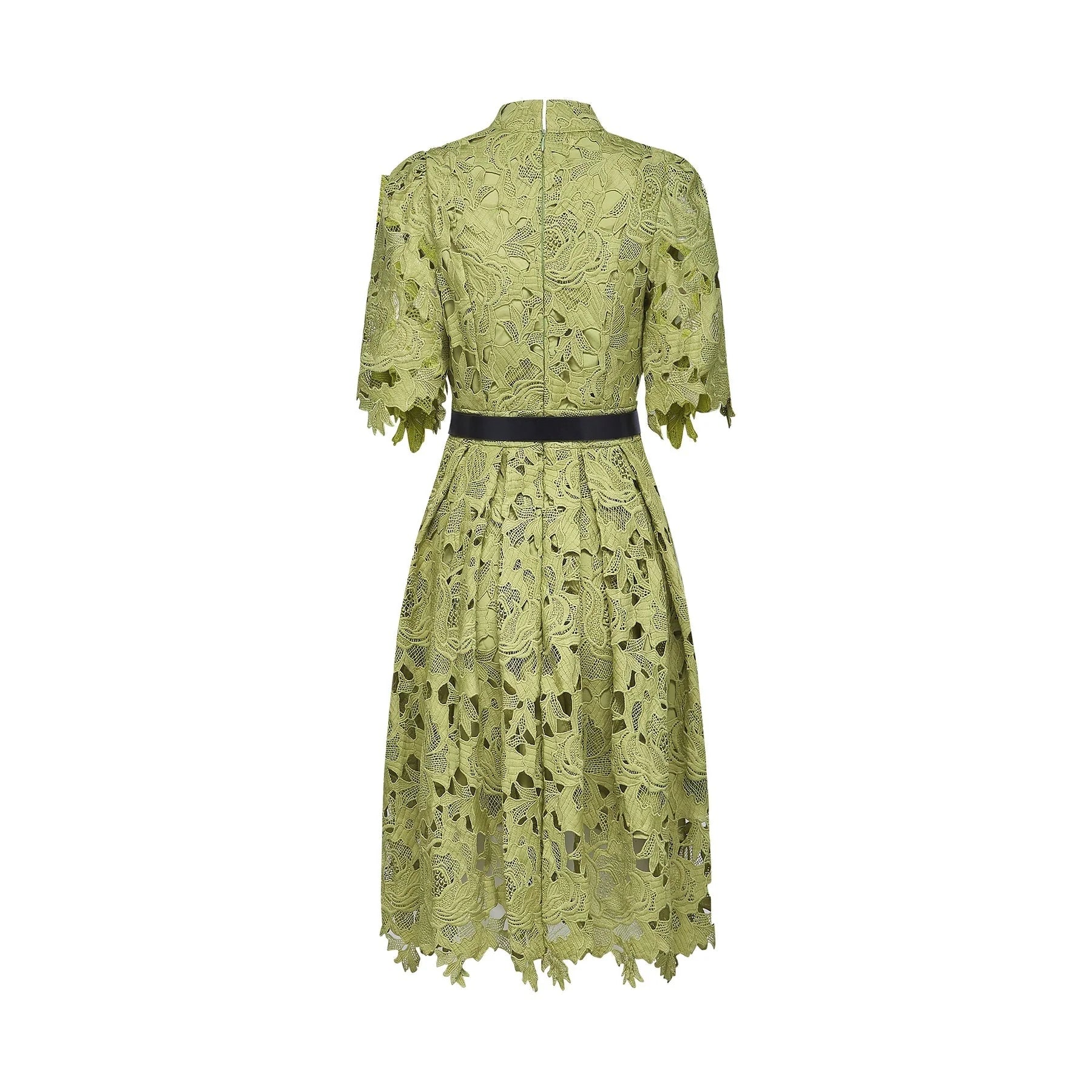 Shayla Mini Dress Green Floral Embroidered Cut Out ALine