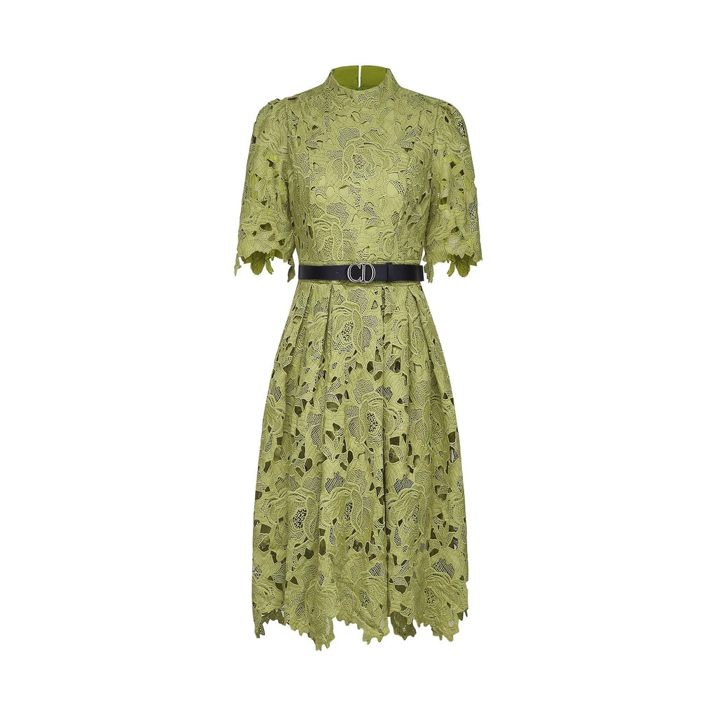 Shayla Mini Dress Green Floral Embroidered Cut Out ALine