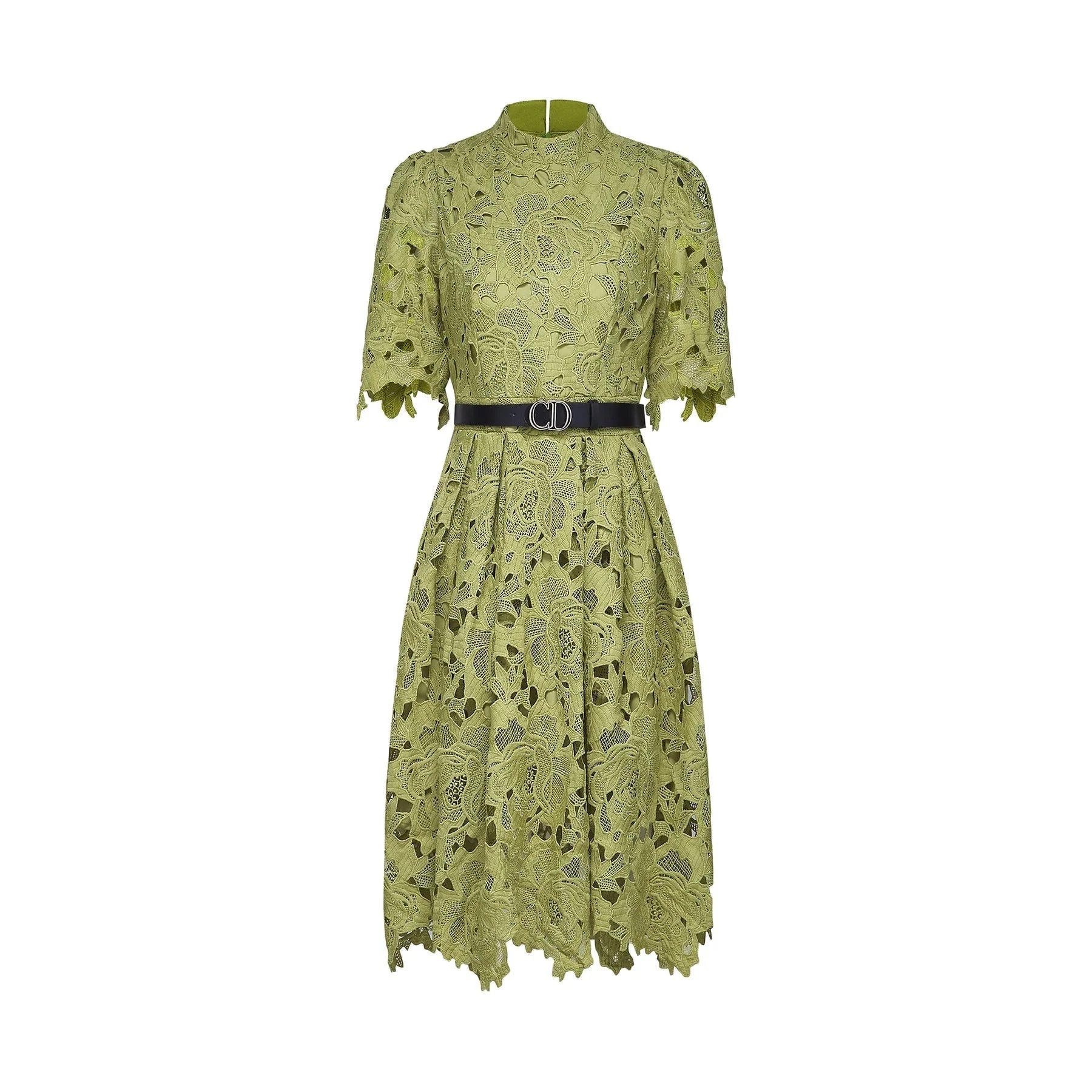 Shayla Mini Dress Green Floral Embroidered Cut Out ALine