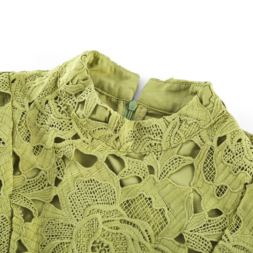 Shayla Mini Dress Green Floral Embroidered Cut Out ALine