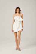 Shayla Mini Dress White Oversize Bow Off Shoulder Design