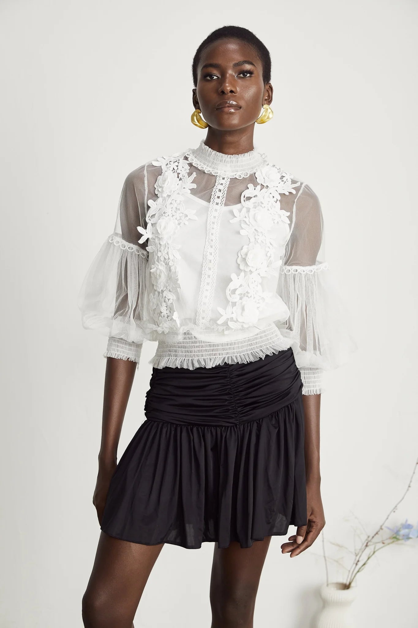 Shiloh Floral Top with Mesh Paneling