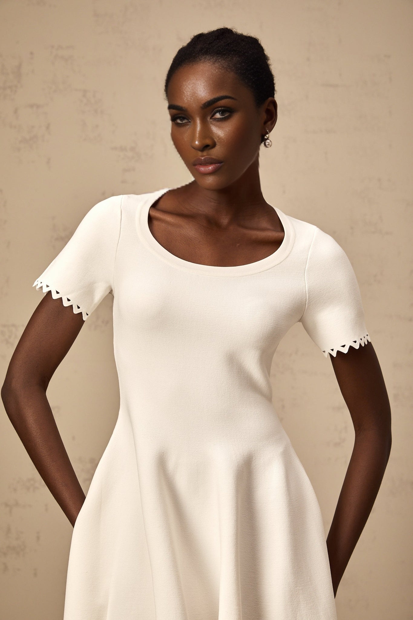 Shiloh Mini Dress White Knit Cut Out Scallop Hem
