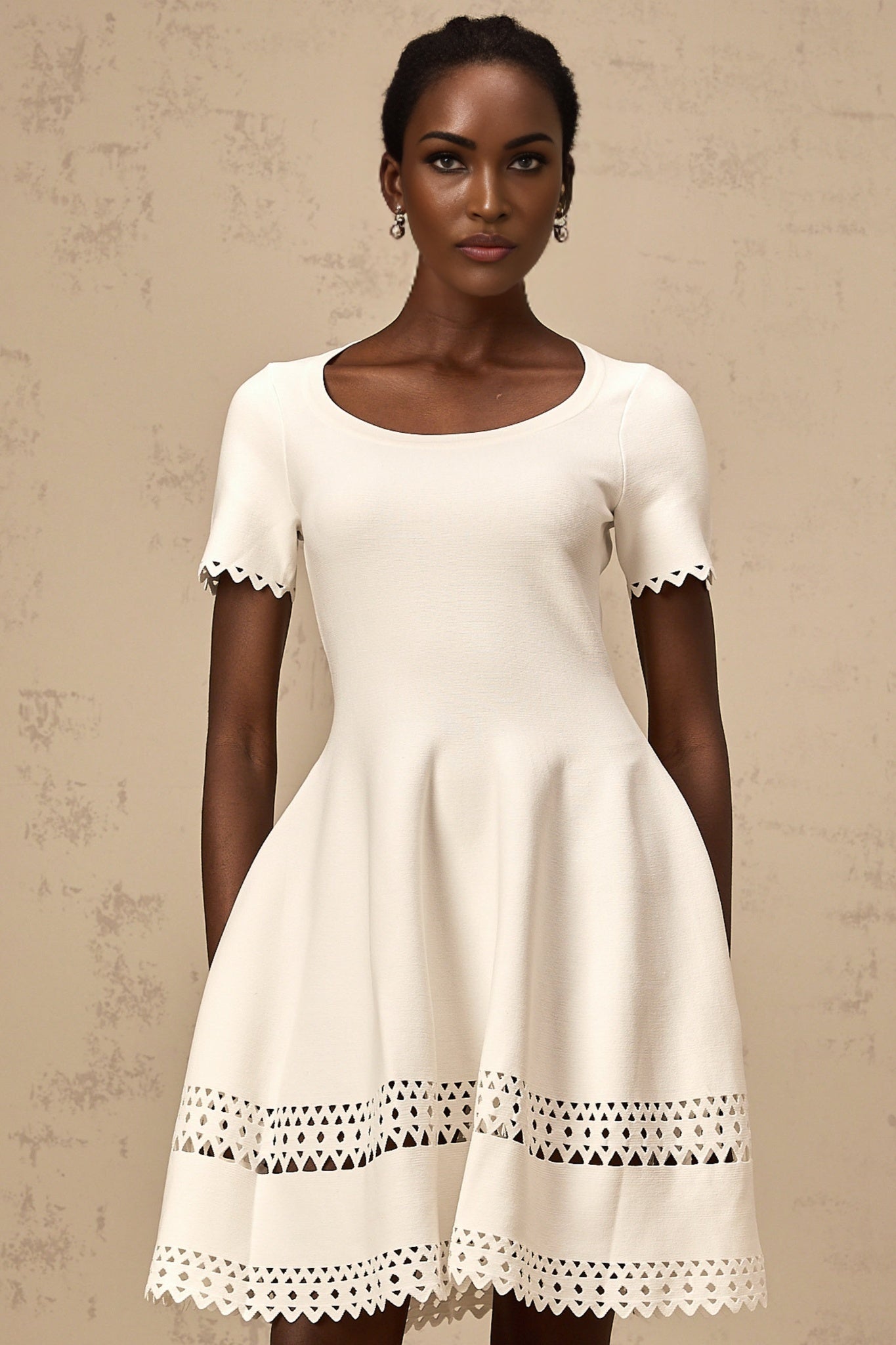 Shiloh Mini Dress White Knit Cut Out Scallop Hem