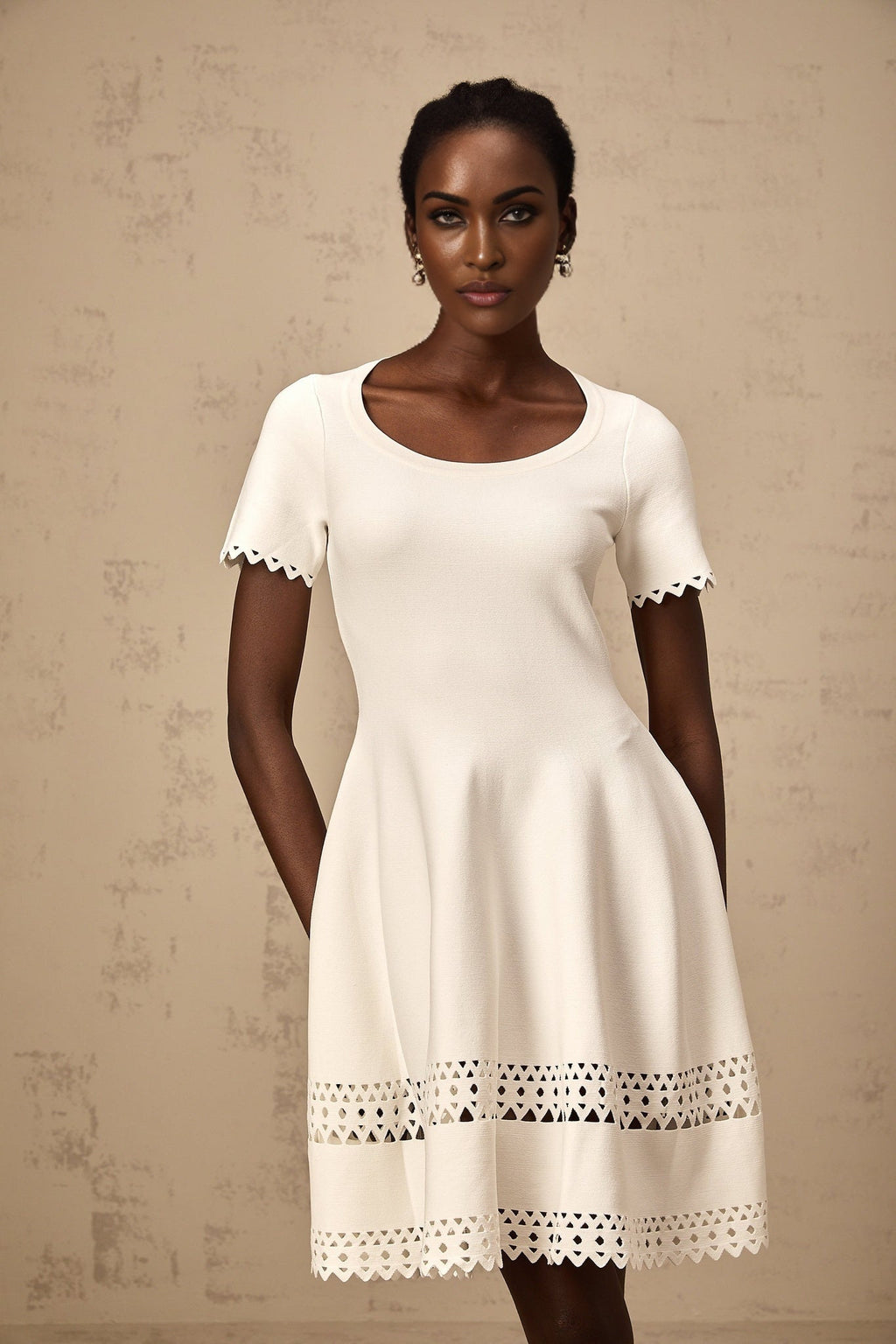 Shiloh Mini Dress White Knit Cut Out Scallop Hem