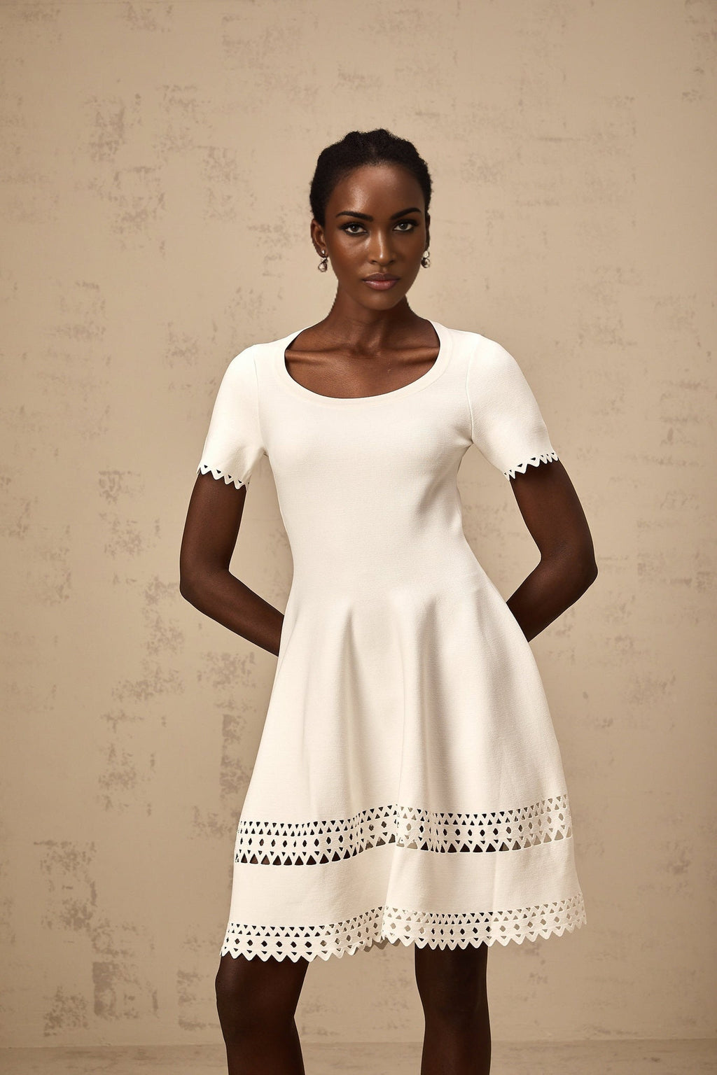 Shiloh Mini Dress White Knit Cut Out Scallop Hem