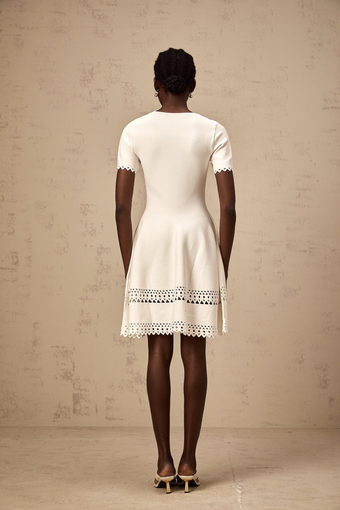 Shiloh Mini Dress White Knit Cut Out Scallop Hem