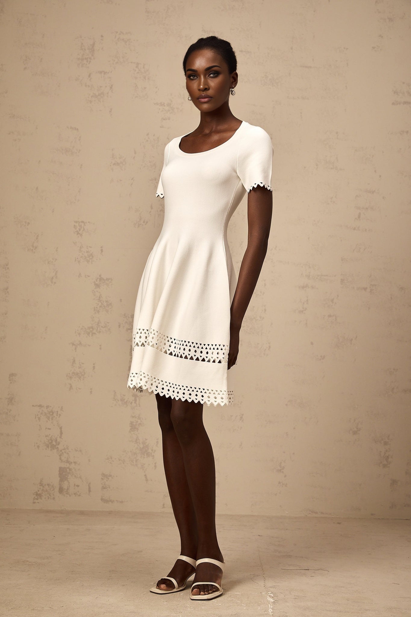 Shiloh Mini Dress White Knit Cut Out Scallop Hem