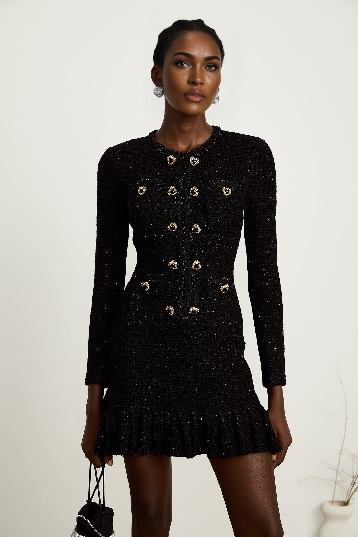 Shiloh Sequin Mini Dress Black Long Sleeve Knee Length