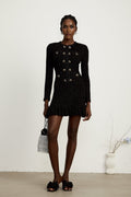 Shiloh Sequin Mini Dress Black Long Sleeve Knee Length