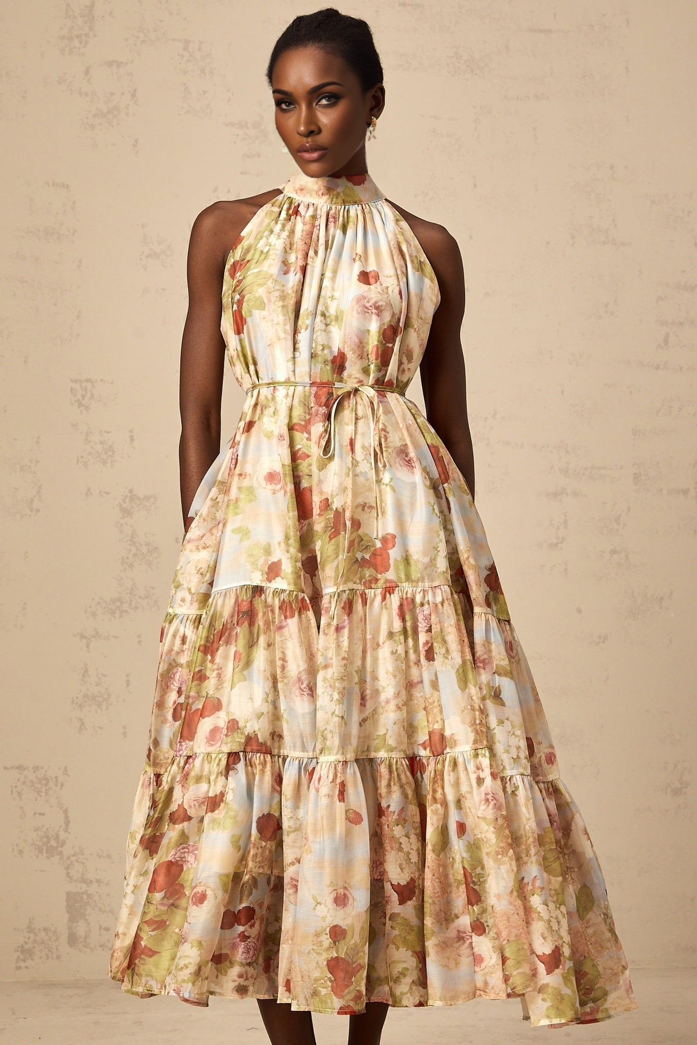 Sibilla Floral Print Tiered Midi Dress