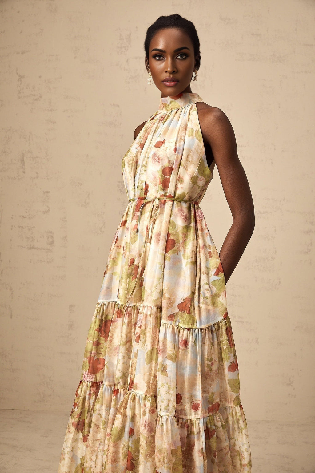 Sibilla Floral Print Tiered Midi Dress
