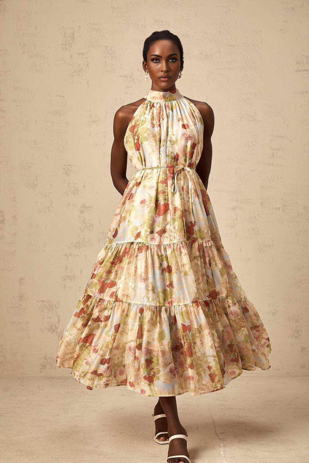 Sibilla Floral Print Tiered Midi Dress