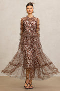 Sienna Brown Leopard Print Long Sleeve Tiered Dress