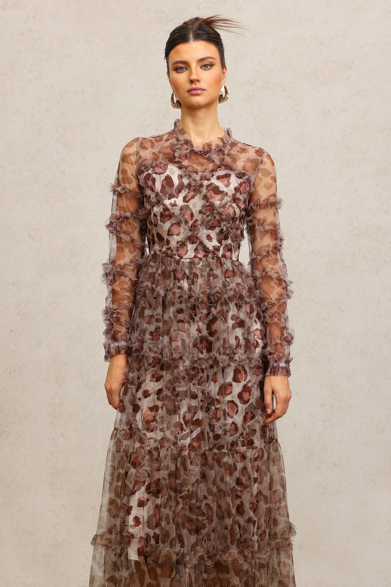 Sienna Brown Leopard Print Tiered Dress