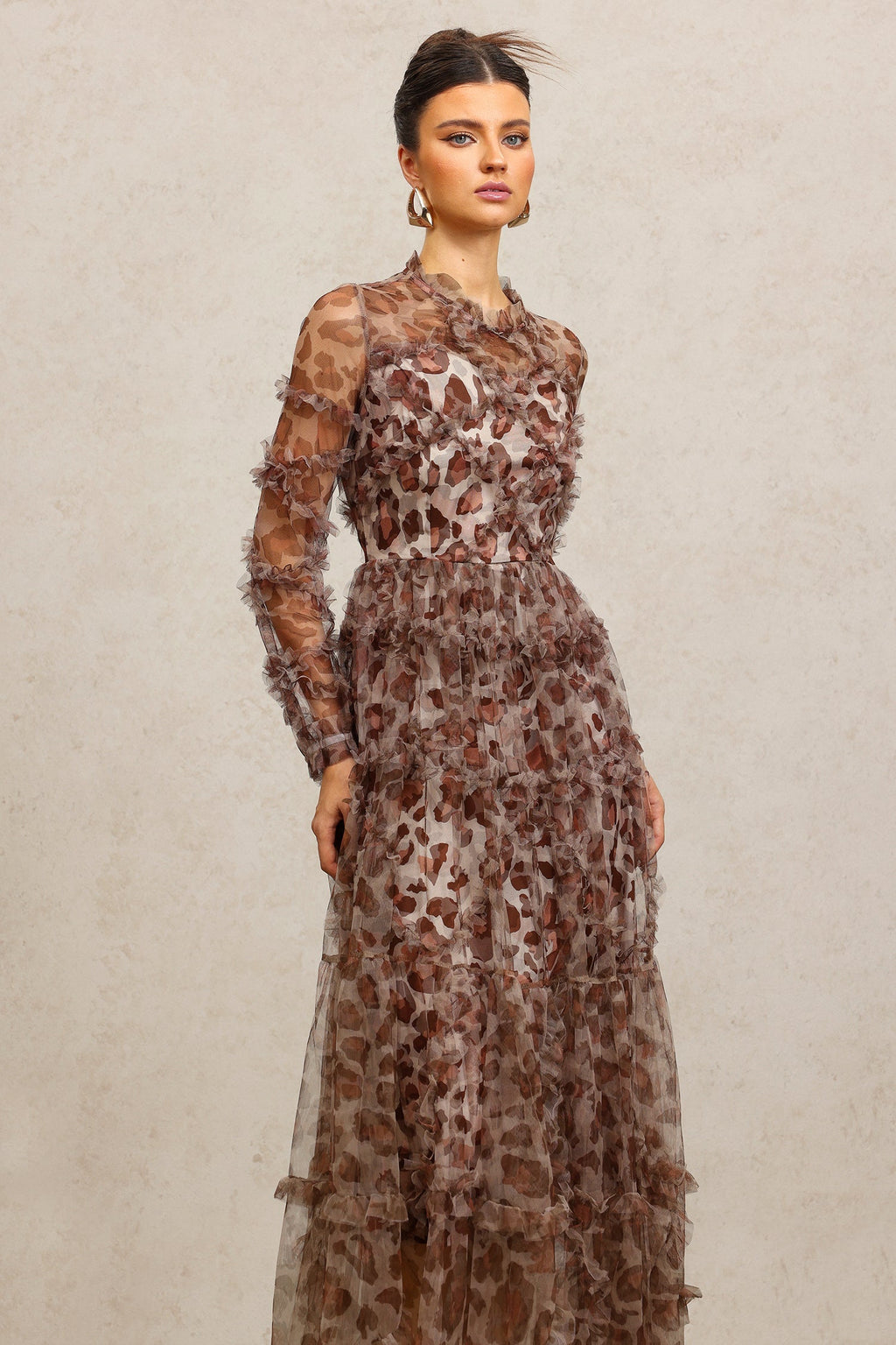 Sienna Brown Leopard Print Tiered Dress