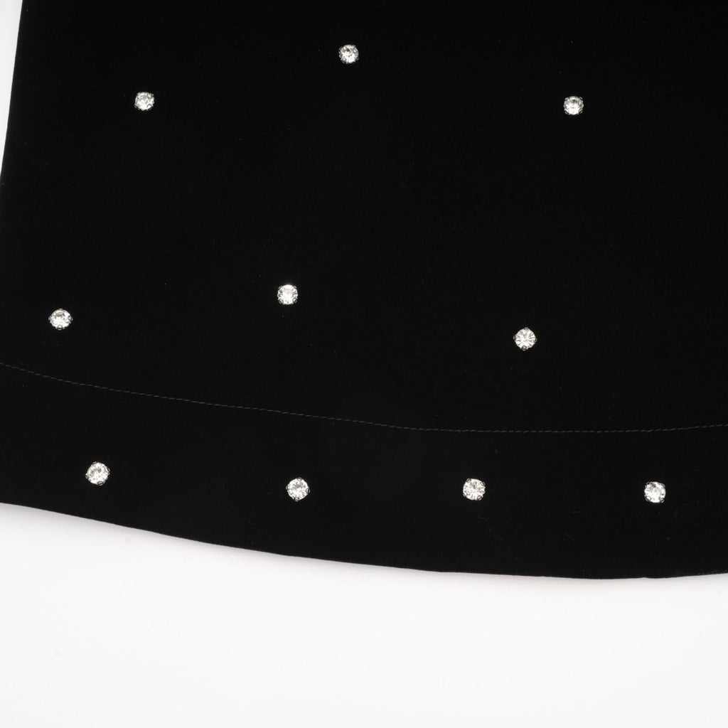 Sienna Midi Dress Black Velvet Crystal Bow Embellished Flare