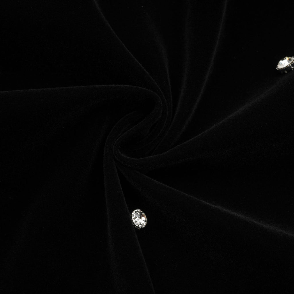 Sienna Midi Dress Black Velvet Crystal Bow Embellished Flare