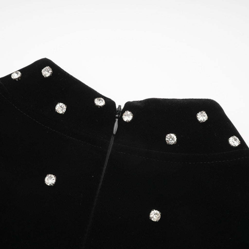Sienna Midi Dress Black Velvet Crystal Bow Embellished Flare