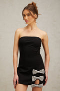 Sienna Mini Dress Black Studded Bow Off Shoulder Crystal