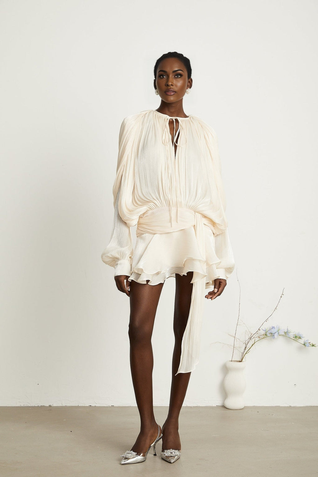 Sienna Mini Dress - Long Buttoned - Cuff Sleeves & Twist Design