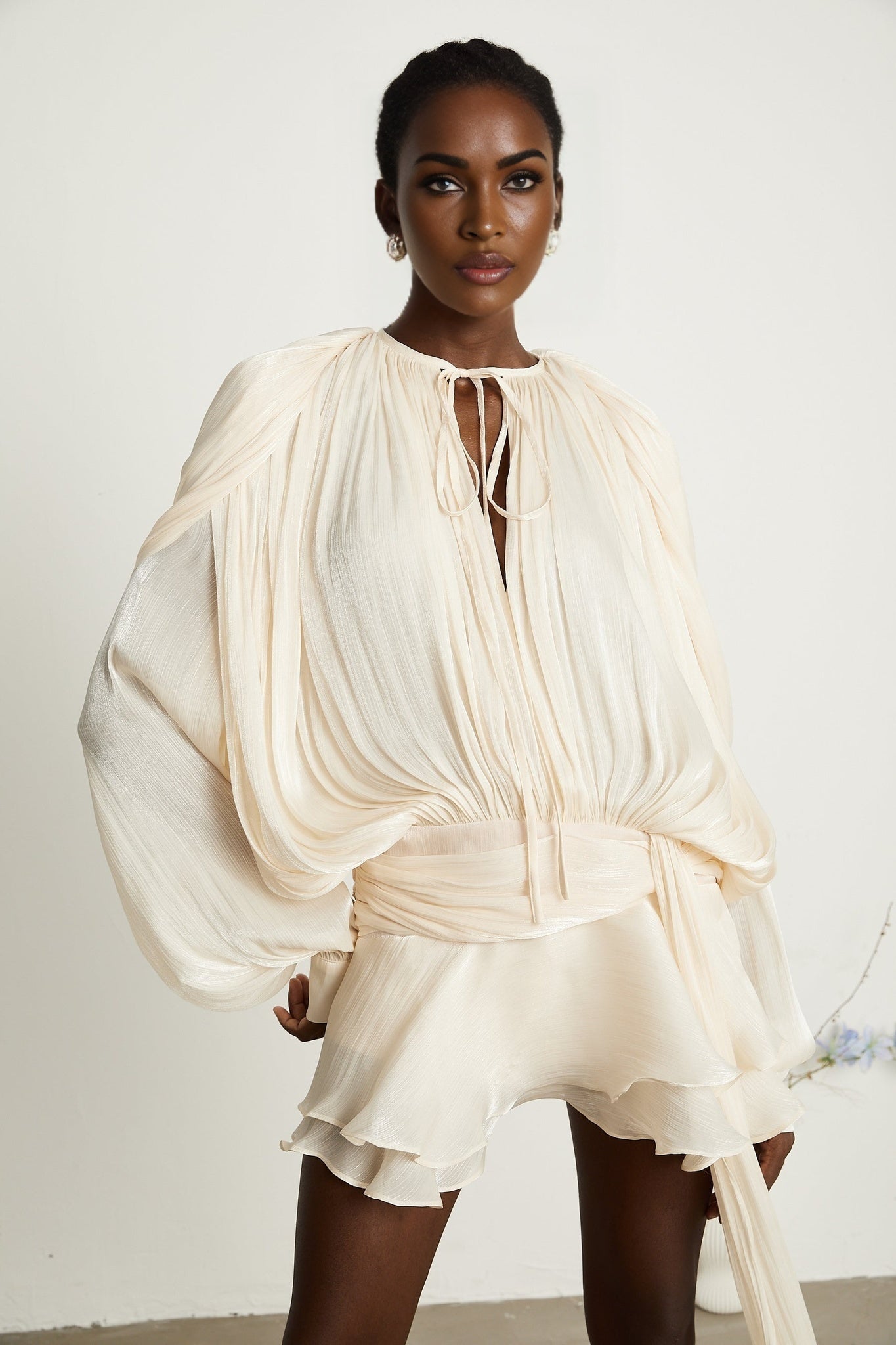 Sienna Mini Dress - Long Buttoned - Cuff Sleeves & Twist Design