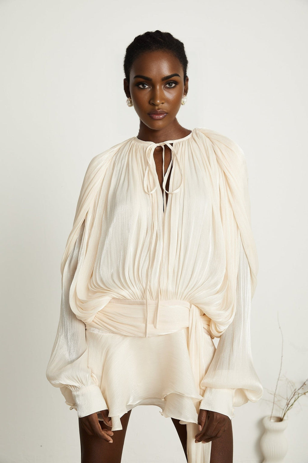 Sienna Mini Dress - Long Buttoned - Cuff Sleeves & Twist Design