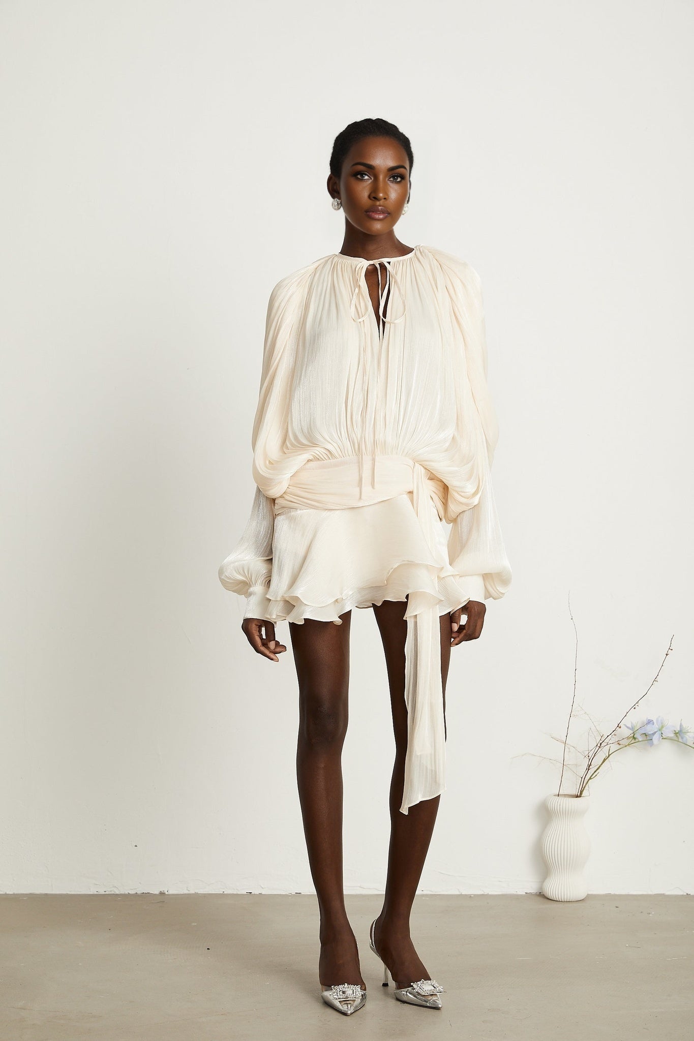 Sienna Mini Dress - Long Buttoned - Cuff Sleeves & Twist Design
