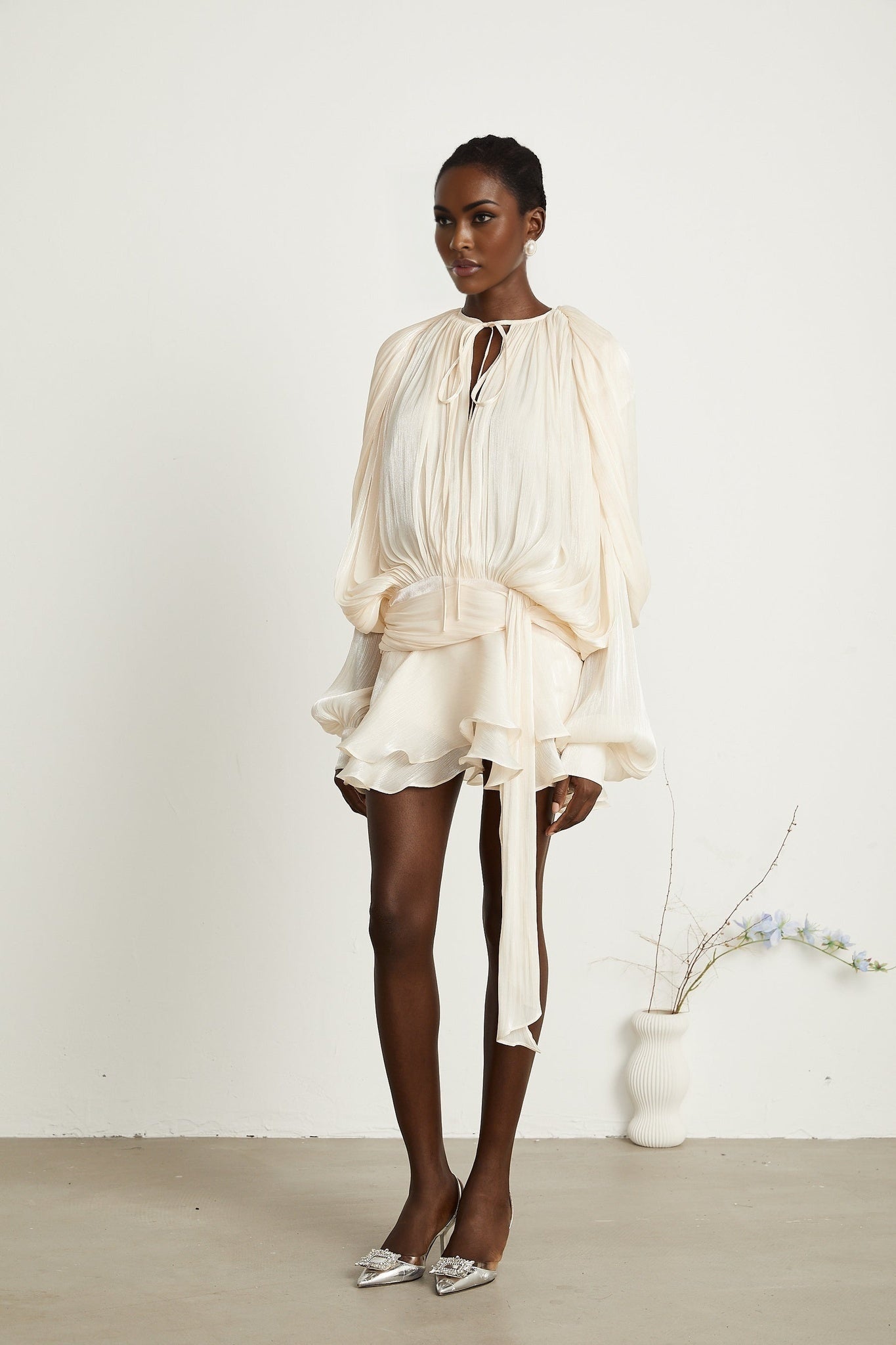 Sienna Mini Dress - Long Buttoned - Cuff Sleeves & Twist Design