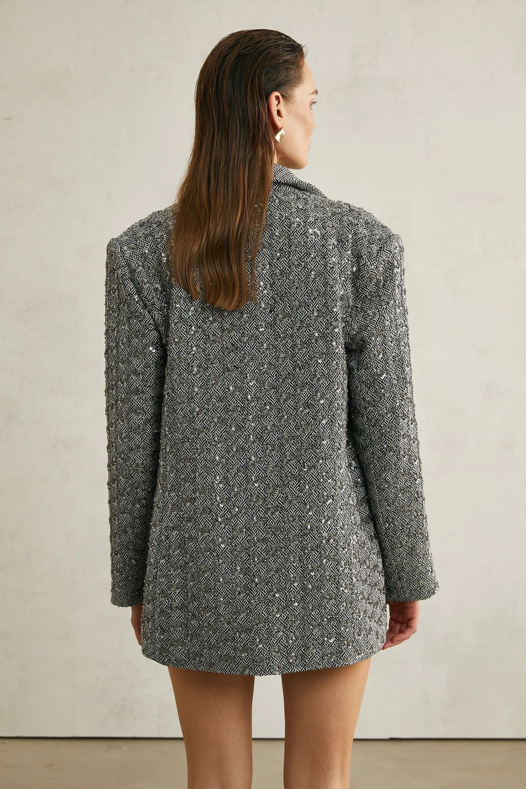 Silvana Blazer in Elegant Herringbone Wool & Crystal Embellishment