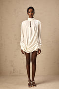 Silvana Mini Dress White Faux Flower Ruched Cut Out
