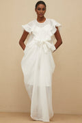 Silvestra Maxi Dress - White Floral Embroidery Cut - Out Detailing scalloped trim shirred effect shee construction rear zip fastening