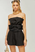 Simona Mini Dress Simona Off Shoulder Black Bowknot Pleated