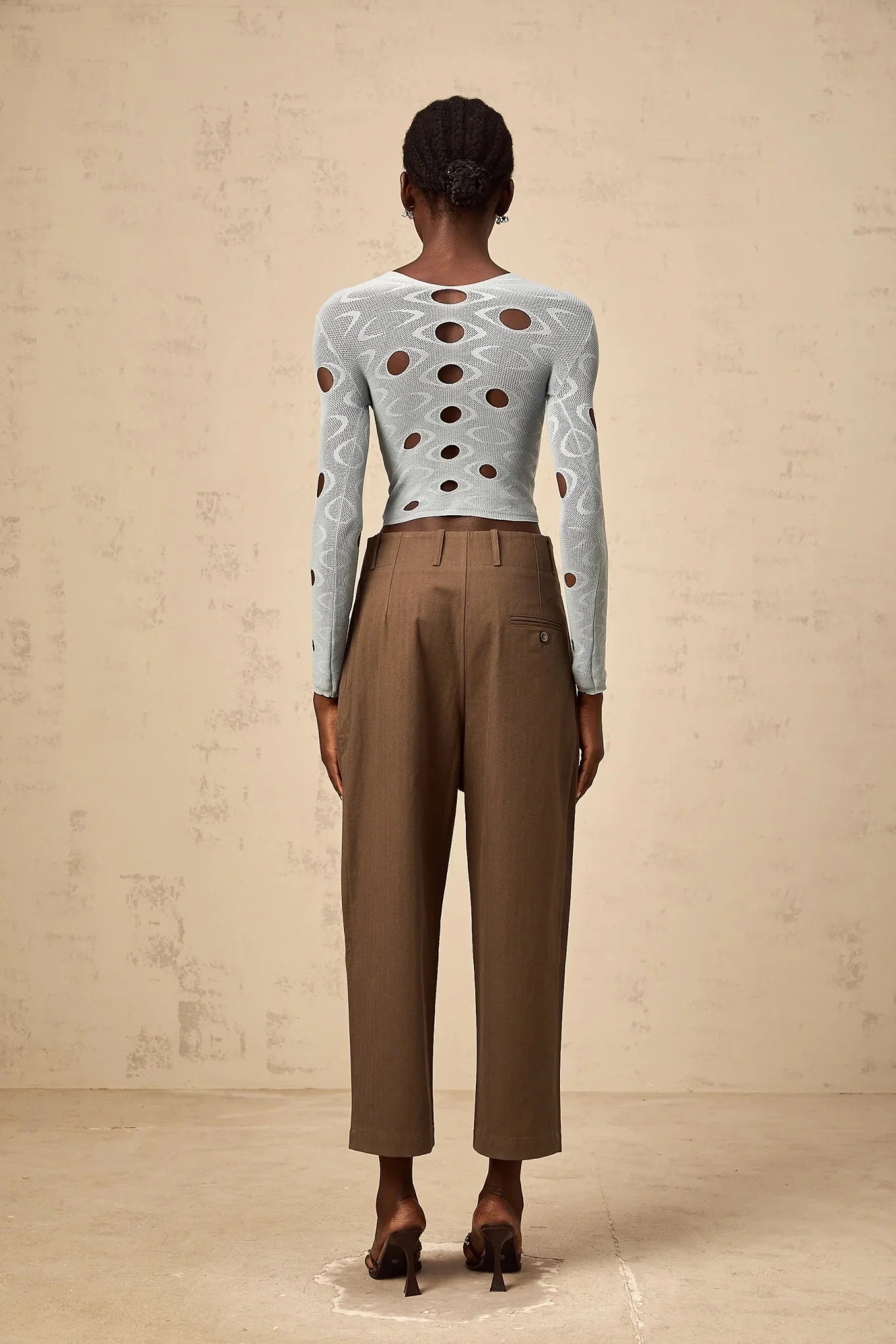 Simona Trousers with Modern Cutout Design in Brown